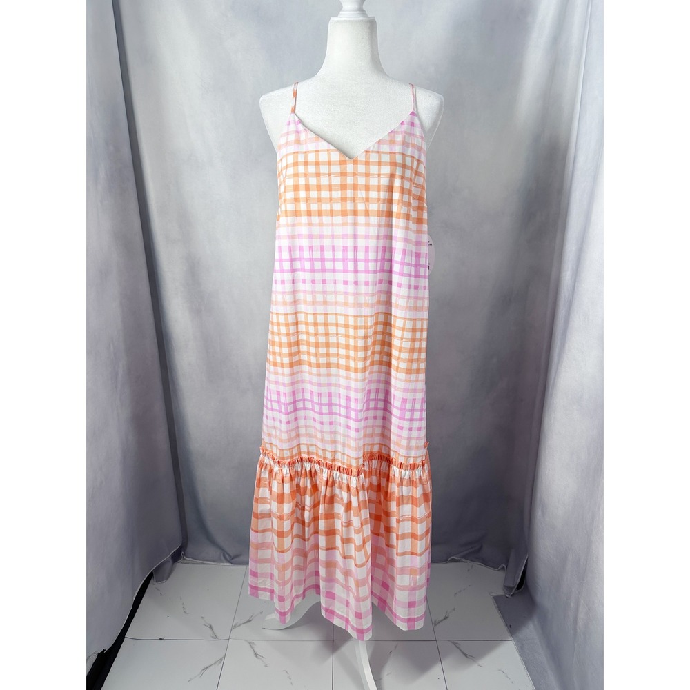 Scoop Cotton Sleeveless Gingham Tie Back Summer Midi Dress Women's Size Large - Picture 2 of 13